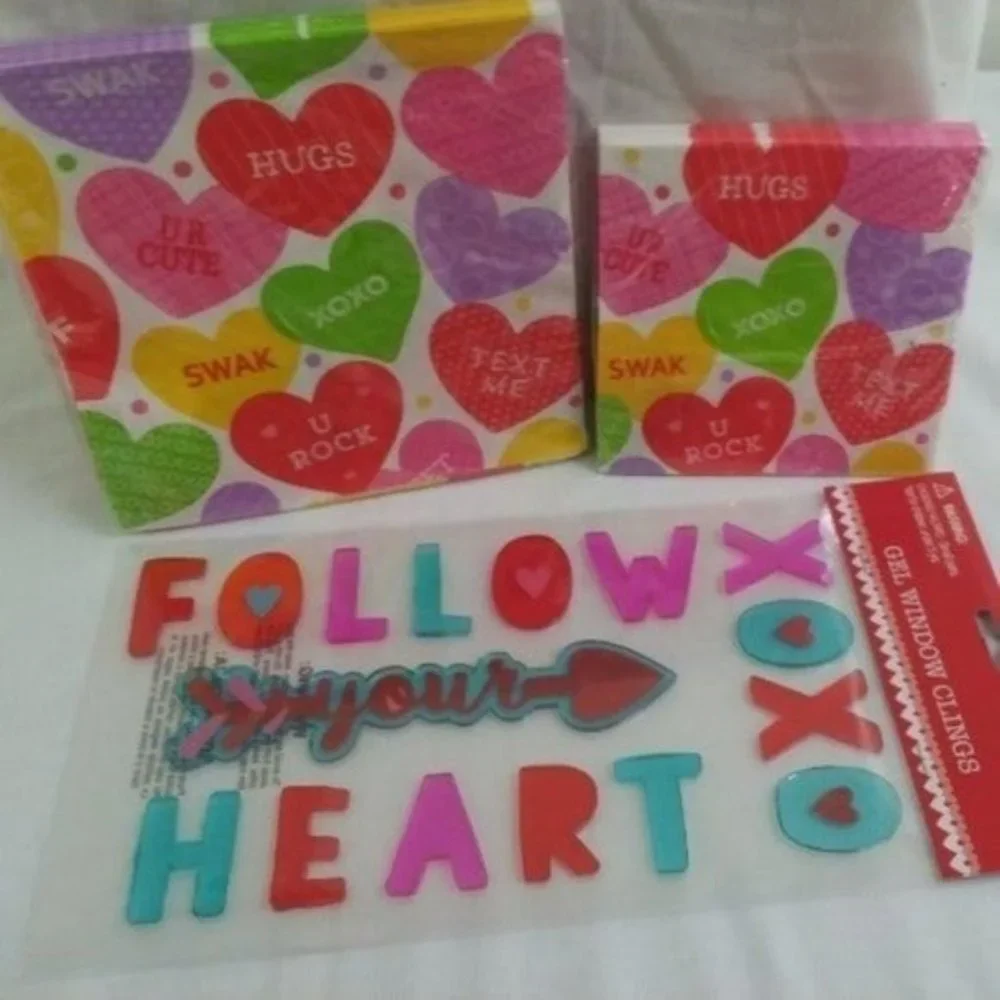 Valentine Window CLINGS & Napkins Beverage Wedding Party New 3 Piece Set